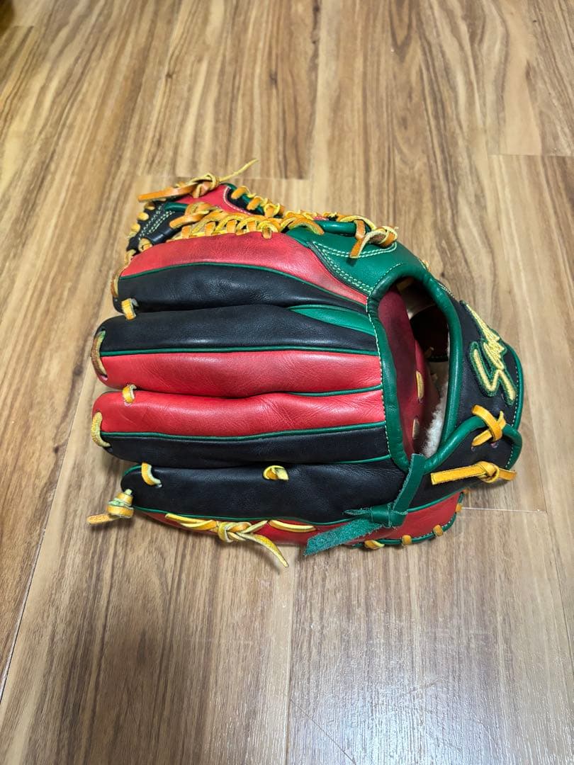 美品 久保田スラッガー 軟式オーダーグラブ 緑/赤/黒