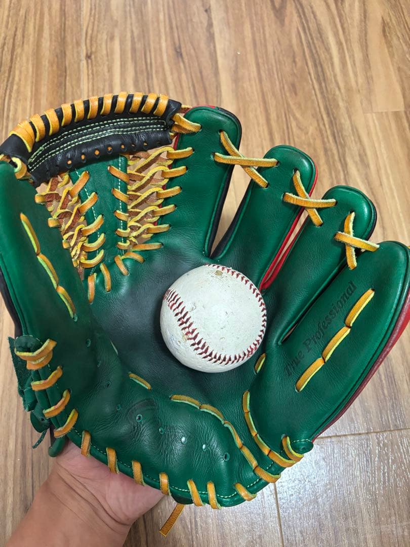 美品 久保田スラッガー 軟式オーダーグラブ 緑/赤/黒