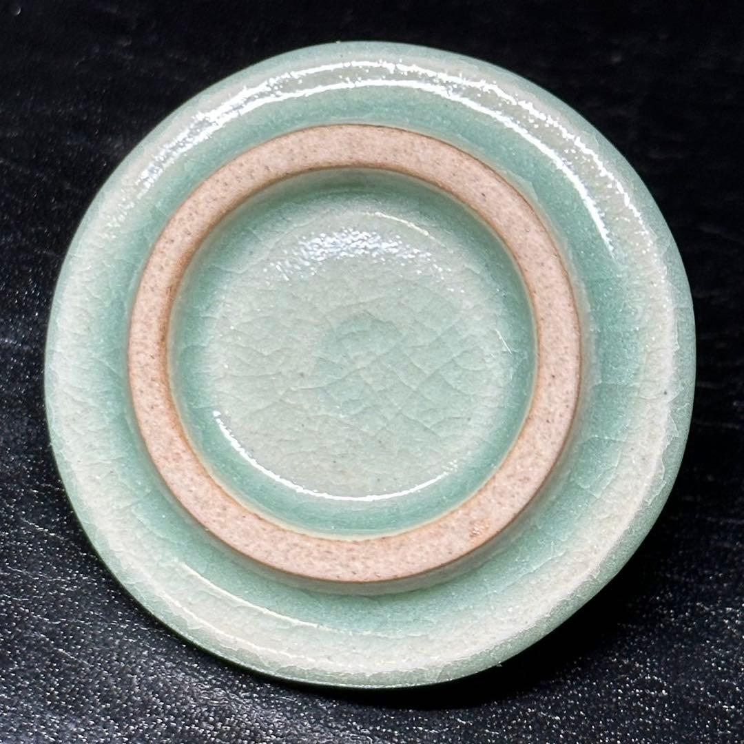 ★茶道具！高麗青磁 茶入(替蓋付)！韓国人間国宝『申 相浩』造！共箱/仕覆付！★