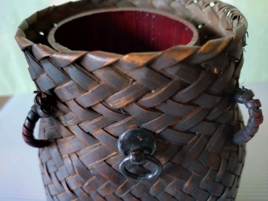 1 竹組篭　茶道具 唐物 篭 籠 掛花入 安藤竹良斎　共箱