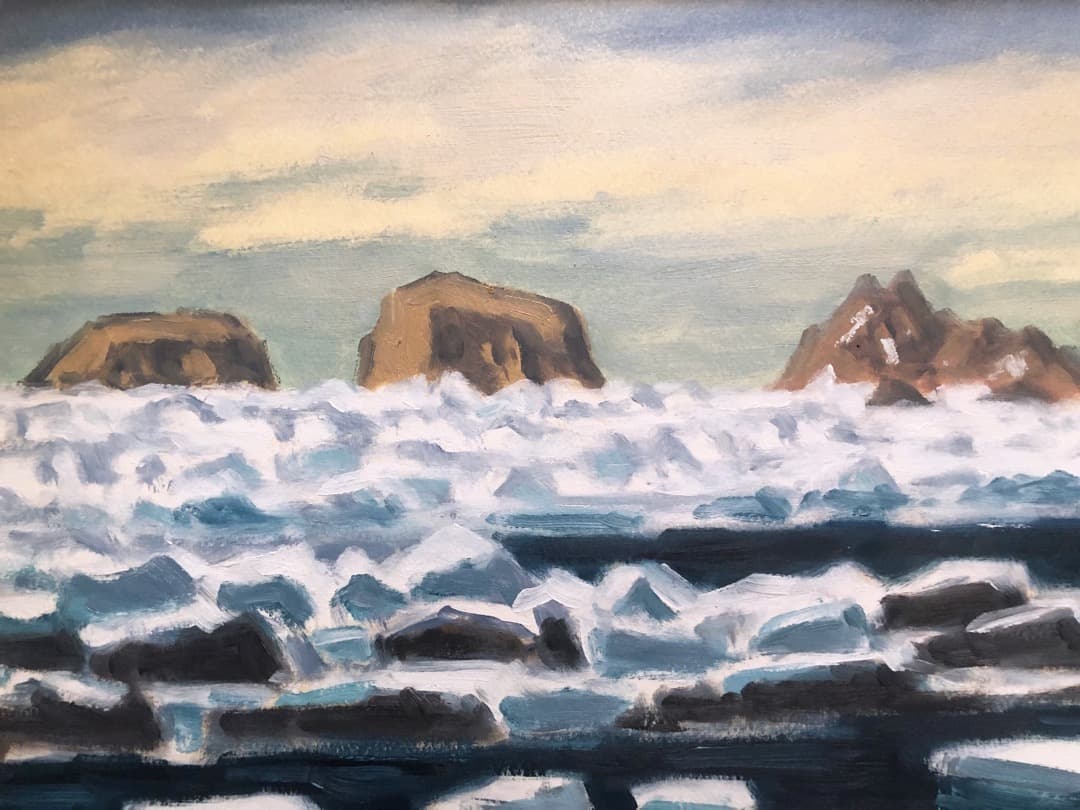 真作保証 坂本直行 流氷（北海道知床斜里町）油彩 六花亭
