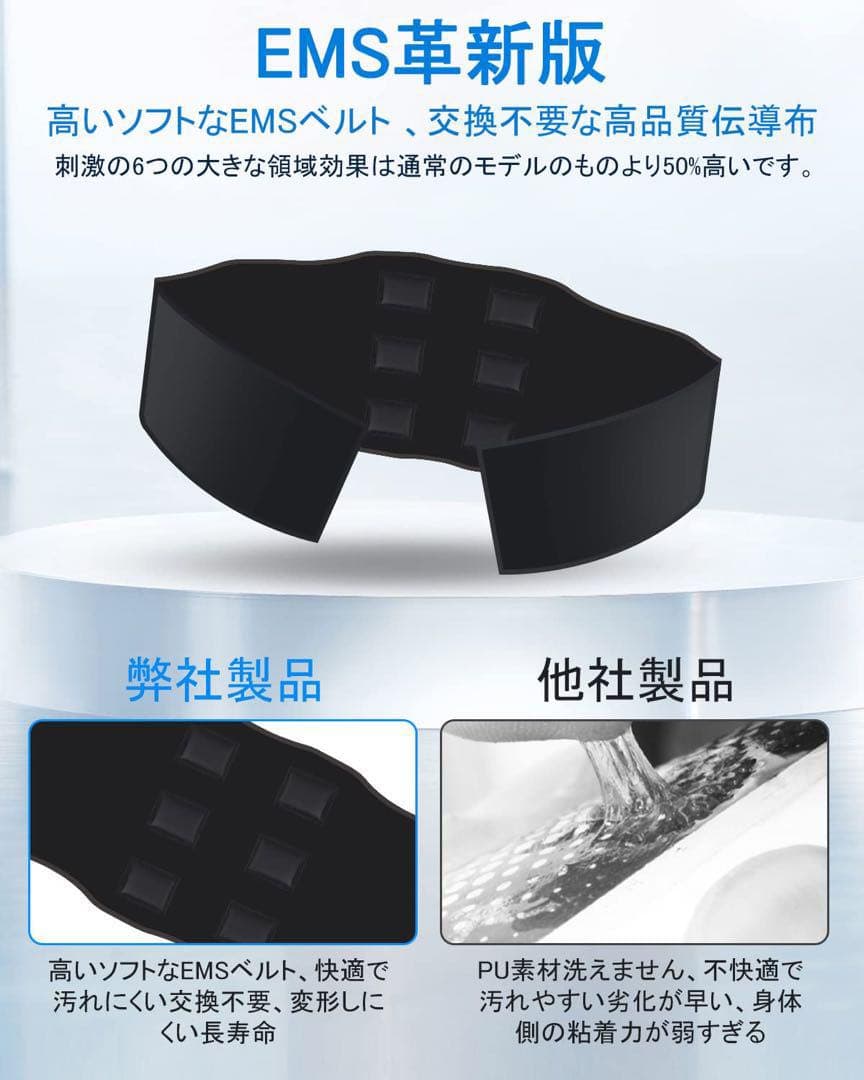 EMS 腹筋 ベルト 筋トレ 男女兼用 腹筋 パッド 簡単 水洗い ブラック