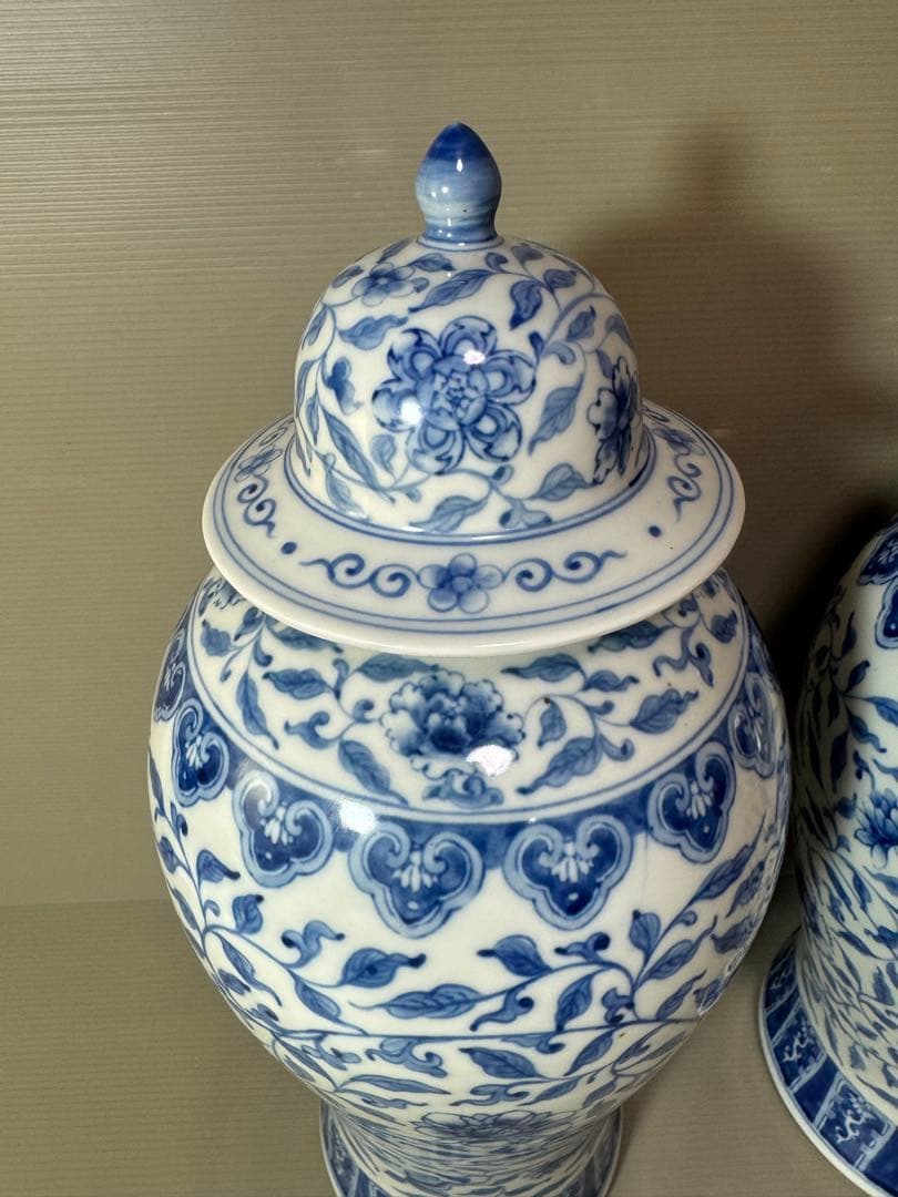 2739 中国骨董　乾隆年製銘　染付青花　沈香壷　2客　時代物