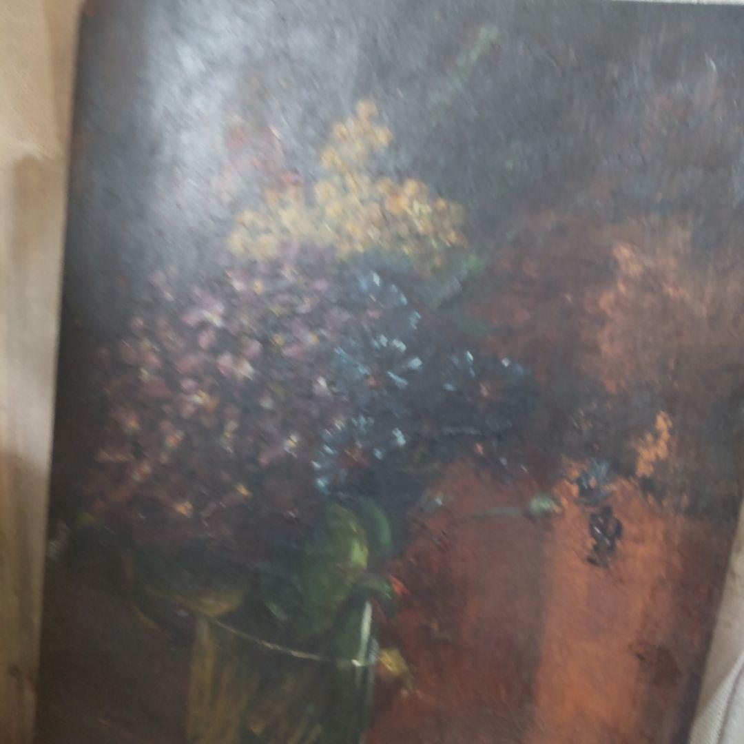 フランス　アンティーク　油絵　ミモザ　スミレ　絵画