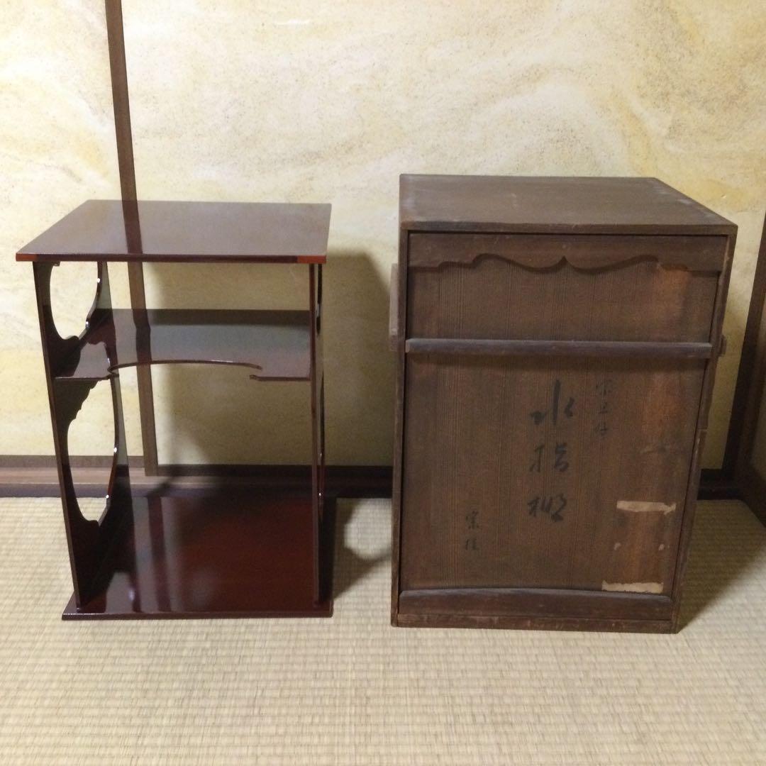 茶道具 水指棚 宗桂箱書 溜塗 茶棚 外箱付 L305