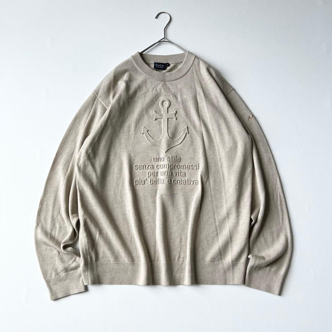 3260【美品】ムータマリン　クルーネックニット エンボスアンカー 薄手