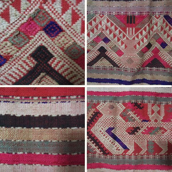 ★ラオスの刺繍布　70～80年前の古布　21　浮き織り　絣　アンティーク
