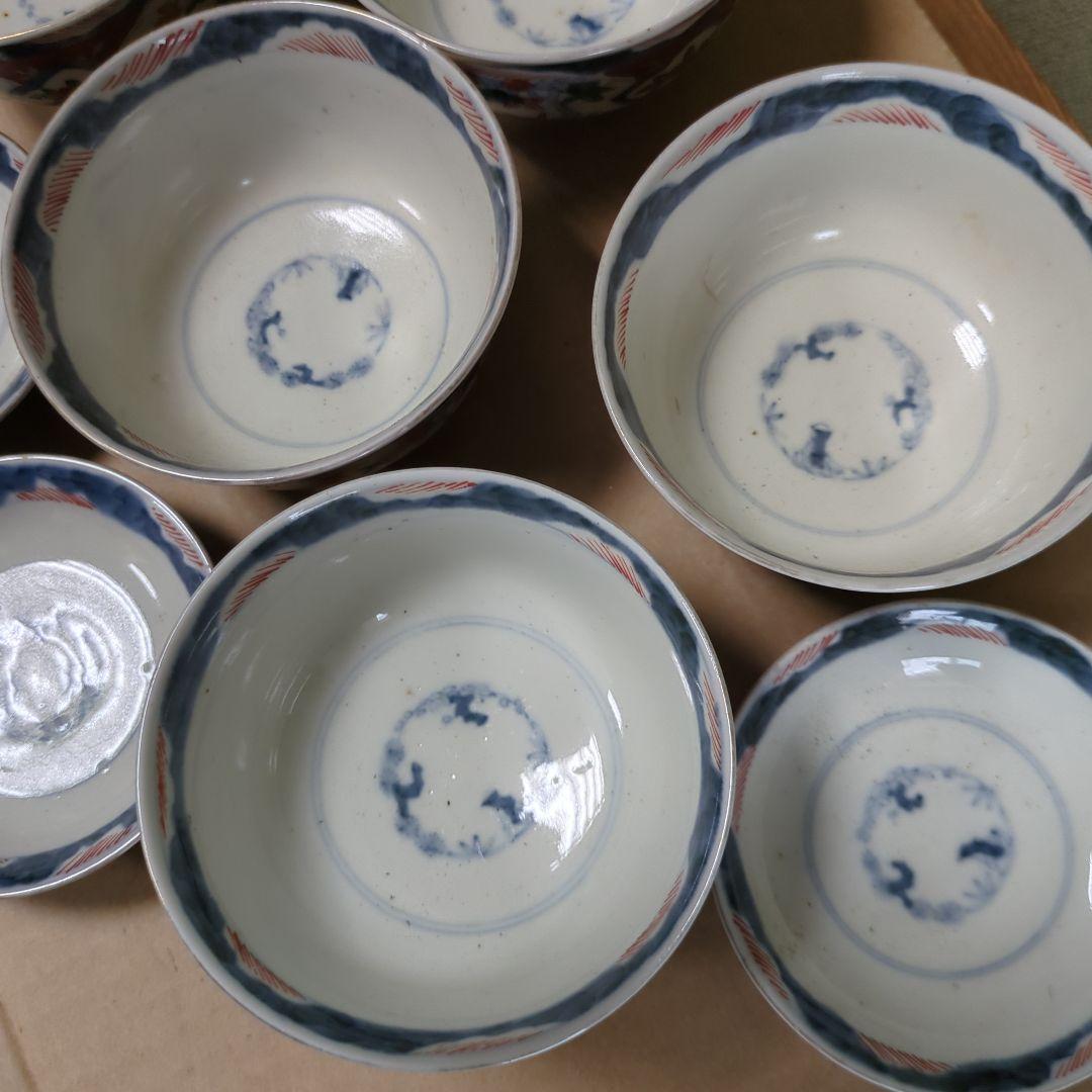 骨董 伊万里 古伊万里 蓋茶碗 色絵 煮物碗 飯碗 　アンティーク　5つ