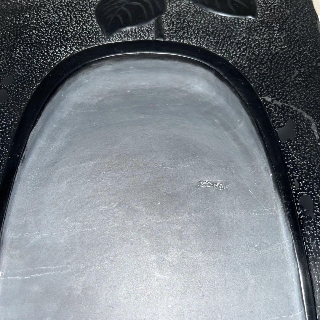 ⭕️雄勝硯　希少　超大型天然硯　伝統工芸士　杉山唐龍斎　椿花葉彫刻　35cm超