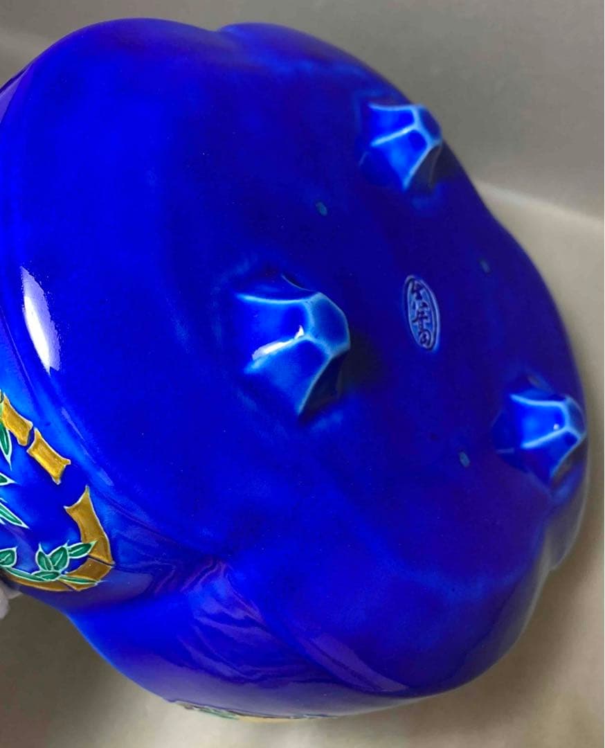 真葛　ルリ交趾　花丸　木瓜形食竜　宮川香斎　而妙斎御書付　茶道具