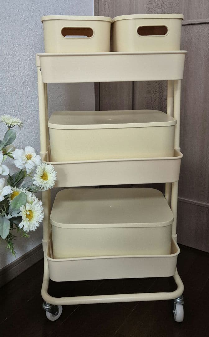 【引き取り限定】キャスター付き収納 移動式トロリーワゴン 2種 セット
