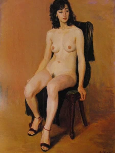 梶 進 「緑の椅子」、限定画集より、藤島 武二、新品額装付、絵画