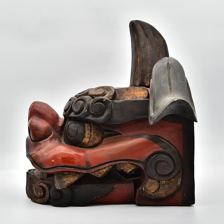 獅子頭 木彫り 飾り獅子頭 高さ約40cm 横約60㎝ 木彫 置物