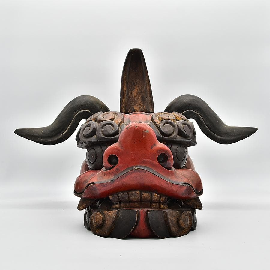 獅子頭 木彫り 飾り獅子頭 高さ約40cm 横約60㎝ 木彫 置物