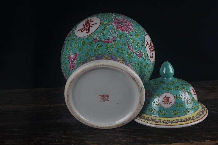 パステル万寿無彊将軍缶 景徳鎮 陶磁器 装飾品 現代工芸品 美術品 置物