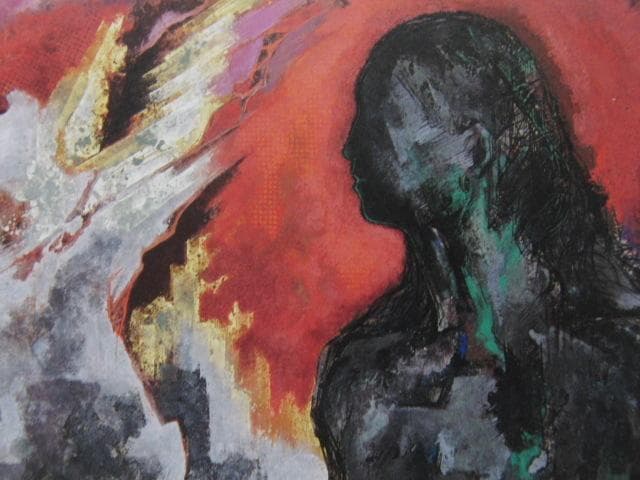 松本俊喬、【焔－943】、希少な額装用画集画、新品高級額 額装付、状態良好