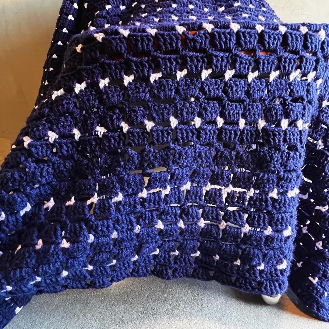 【USA vintage】グラニーブランケット　ネイビー×白