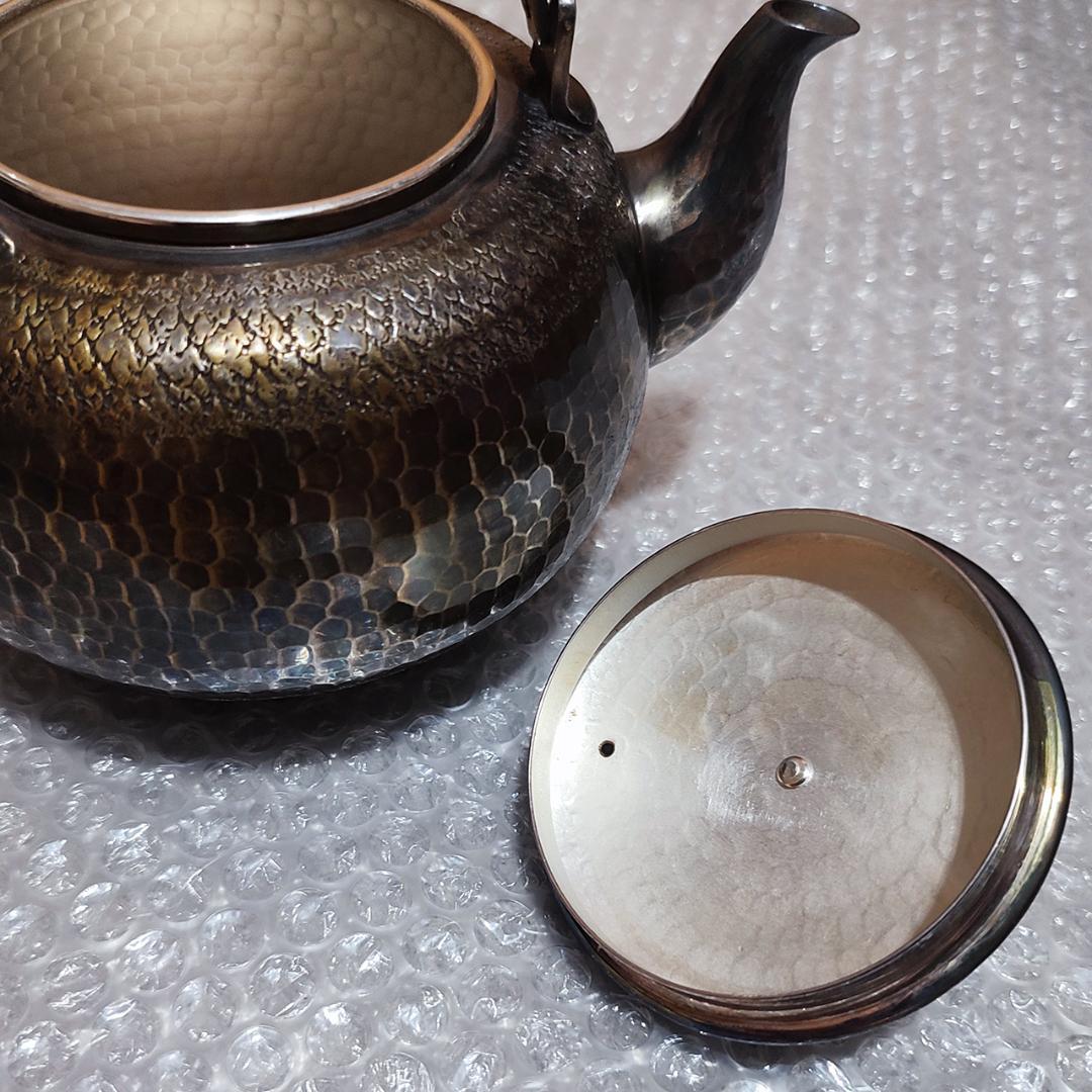 秀峯堂造 茶道具 銀いぶし仕上げ 急須 467g