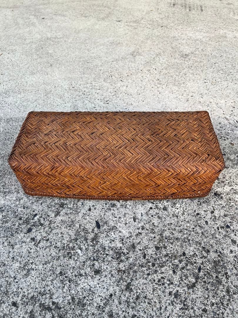 行李 茶箱 弁当箱 文箱 古道具 竹籠 竹かご すず竹 蓋物 古民具 飴色 3