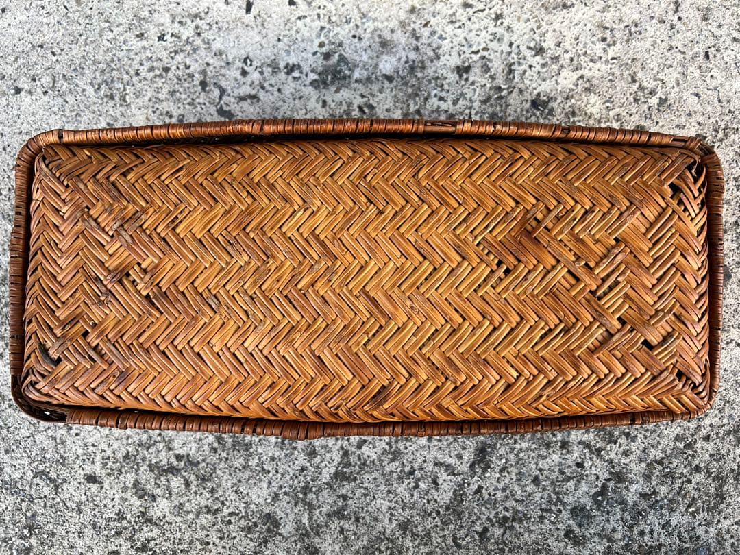 行李 茶箱 弁当箱 文箱 古道具 竹籠 竹かご すず竹 蓋物 古民具 飴色 3