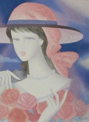 安食一雄、【帽子】、希少な画集より、状態良好、新品高級額装付