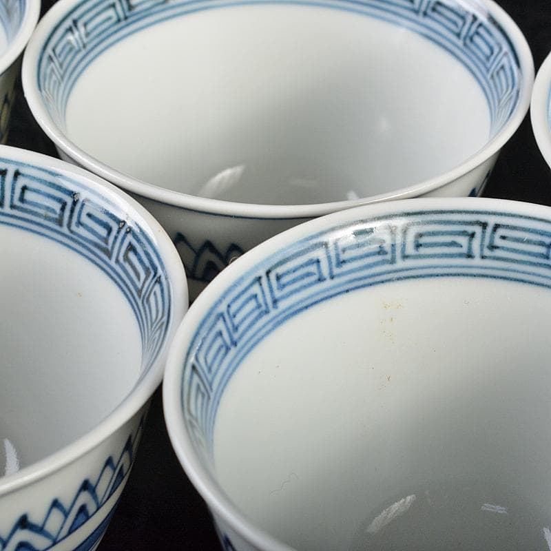 煎茶道具　京焼　清水焼　平安　瑞泉造　青華　煎茶碗　五客　共箱　V　R7223