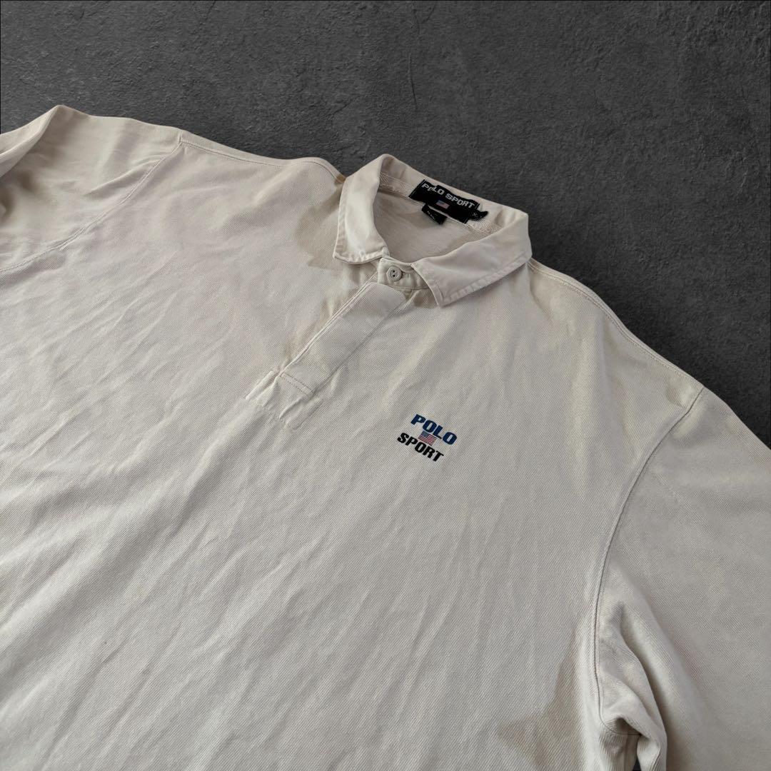 90s POLO SPORT ラガーシャツ XXLバックプリント　アイボリー
