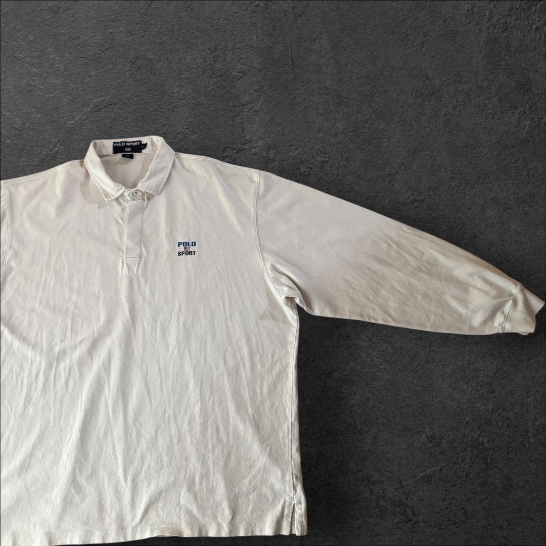 90s POLO SPORT ラガーシャツ XXLバックプリント　アイボリー