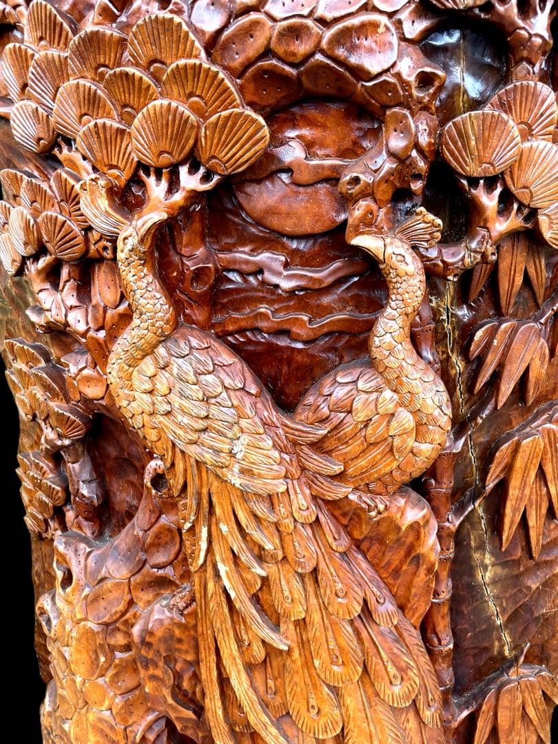 一刀彫⭐️アンティーク⭐️骨董⭐️衝立⭐️天然木⭐️孔雀⭐️重量物‼️‼️