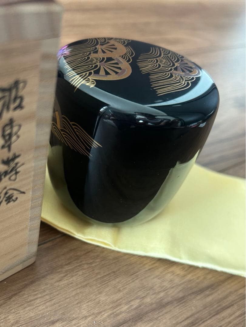 波車蒔絵　大棗　黒内銀地　村田宗覚　共箱　茶道具　棗