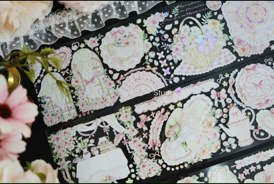 海外 マステ 装飾 少女的野餐 虹光 PET マスキング テープ 切り売り