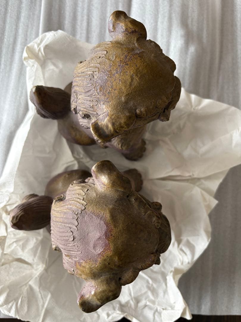 沖縄シーサー 陶器 置物 ペア ヴィンテージ 魔除け 縁起物