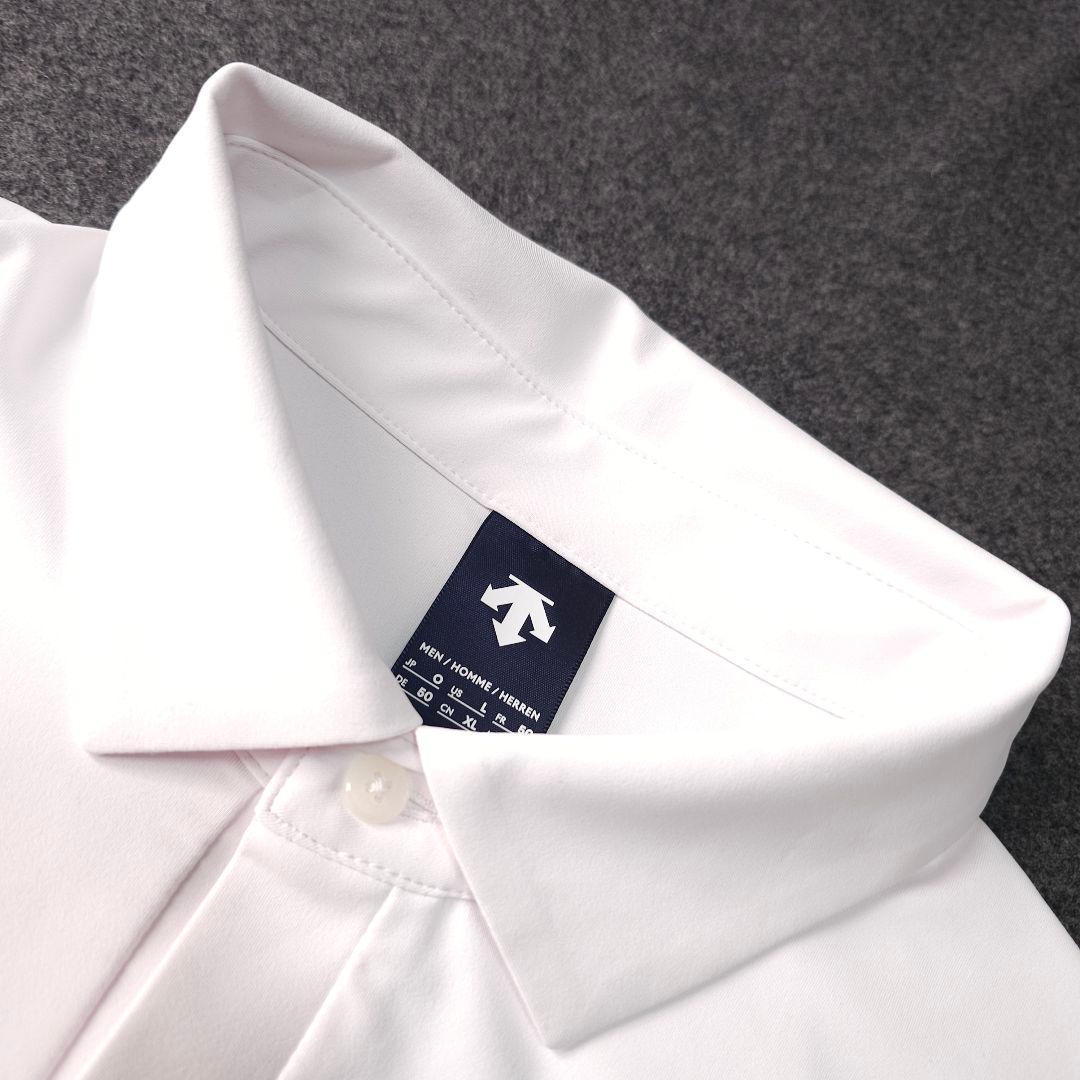 近年モデル【デサントゴルフ】ロゴネーム 長袖ゴルフポロシャツ O LL 白