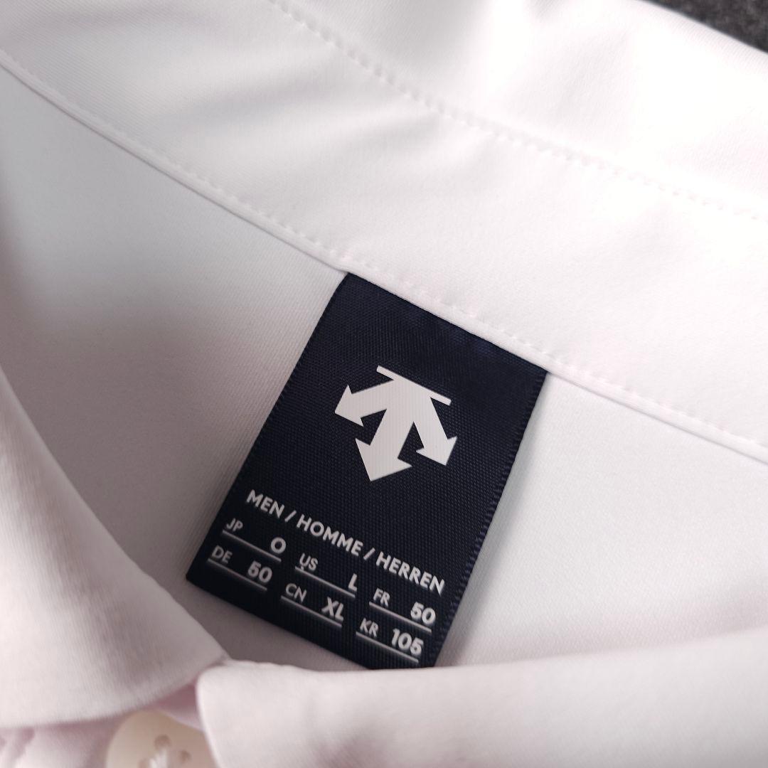 近年モデル【デサントゴルフ】ロゴネーム 長袖ゴルフポロシャツ O LL 白