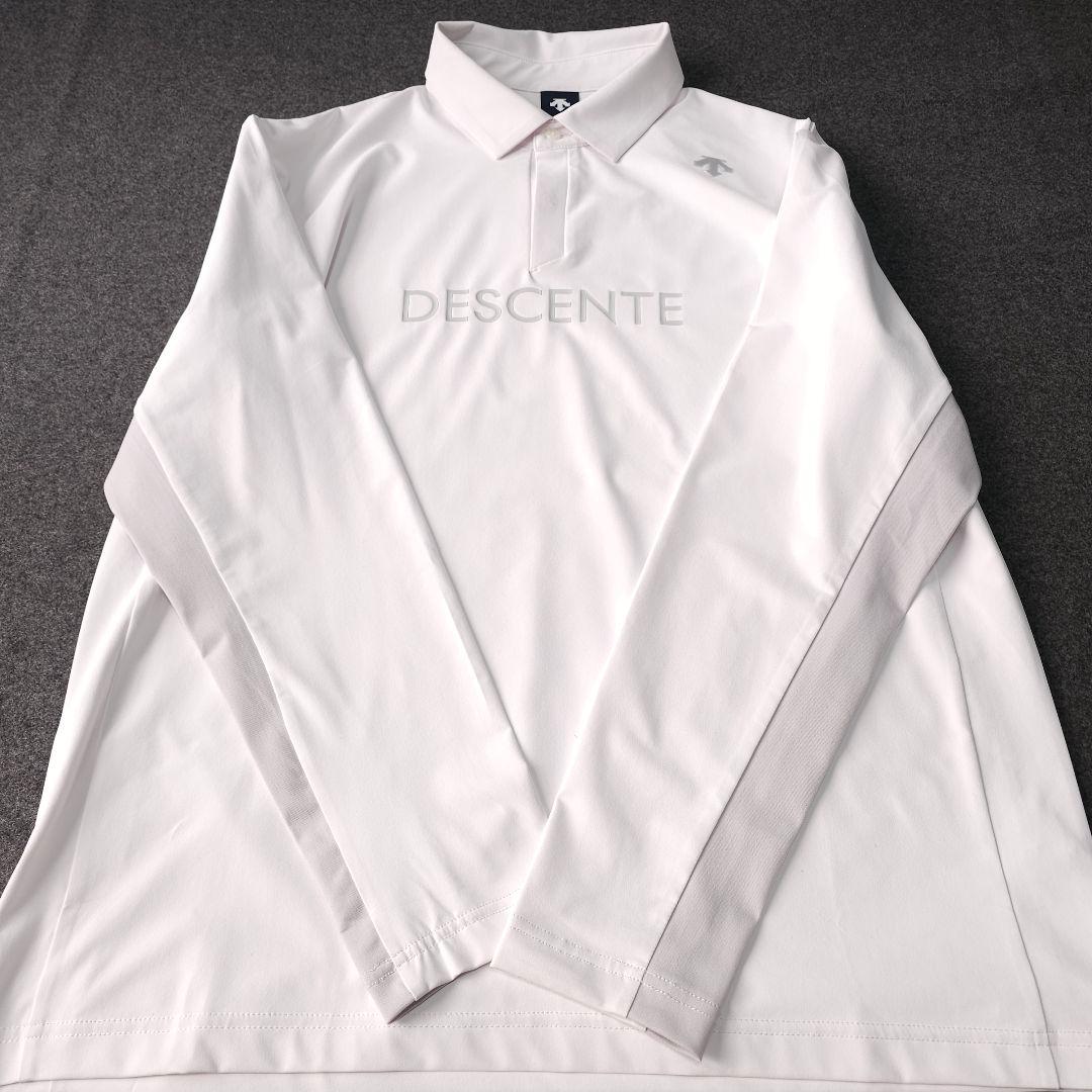 近年モデル【デサントゴルフ】ロゴネーム 長袖ゴルフポロシャツ O LL 白