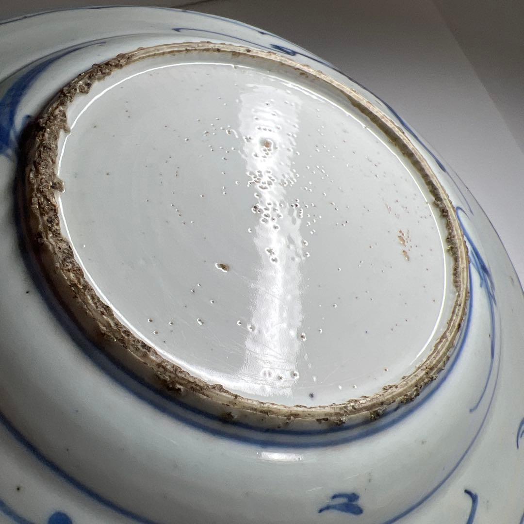 中国明時代　古染付鹿文七寸皿　直径約21㎝　東Y7-1024☆2F