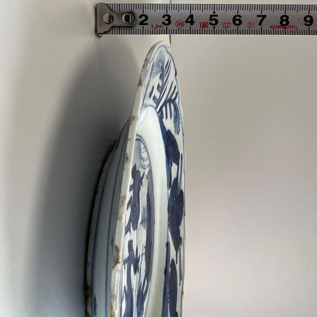 中国明時代　古染付鹿文七寸皿　直径約21㎝　東Y7-1024☆2F