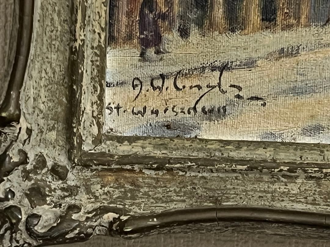 ワルシャワのフレタ通り 油彩画 サイン入 F2号