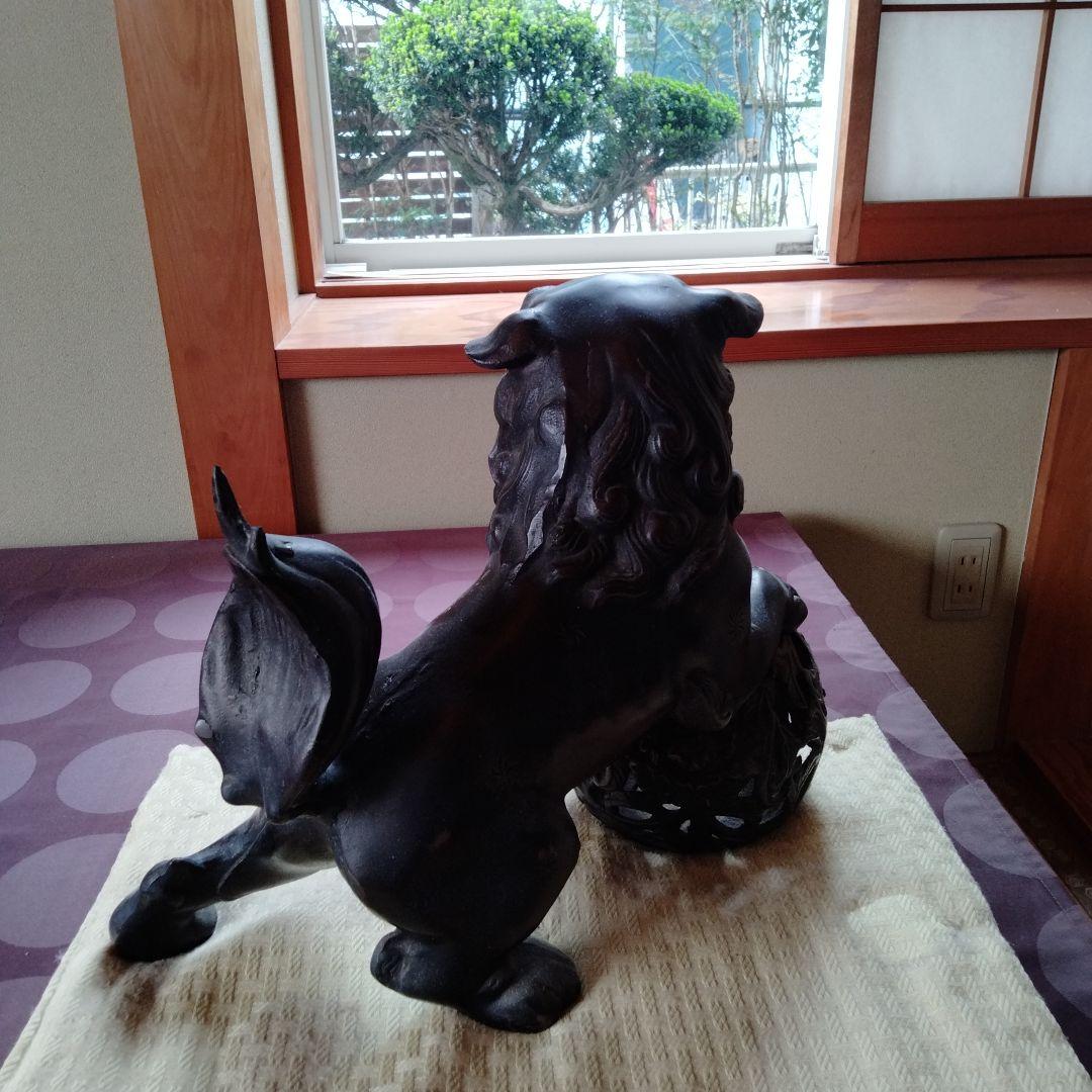 【魔除け金属製玉獅子】在銘吉祥瑞獣縁起物風水置物古くから邪気払い福呼よせ運気上げ