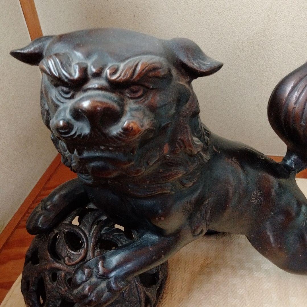 【魔除け金属製玉獅子】在銘吉祥瑞獣縁起物風水置物古くから邪気払い福呼よせ運気上げ