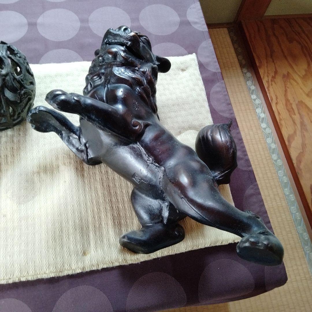 【魔除け金属製玉獅子】在銘吉祥瑞獣縁起物風水置物古くから邪気払い福呼よせ運気上げ