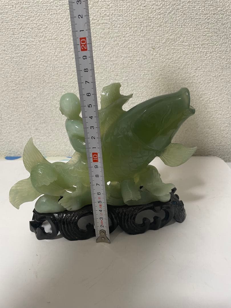 專用です　翡翠玉石彫刻　· 鯉と童子　置物　天然石