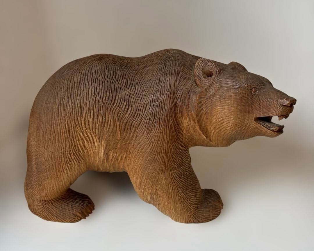 【希少品・2体セット】木彫　熊　座熊　台座付き　加藤貞夫　八雲