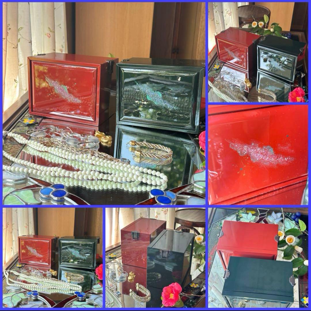 2245様感謝‼️JAPAN輪島螺鈿蒔絵「銀河-翠と紅」器局形宝石箱2点箱入