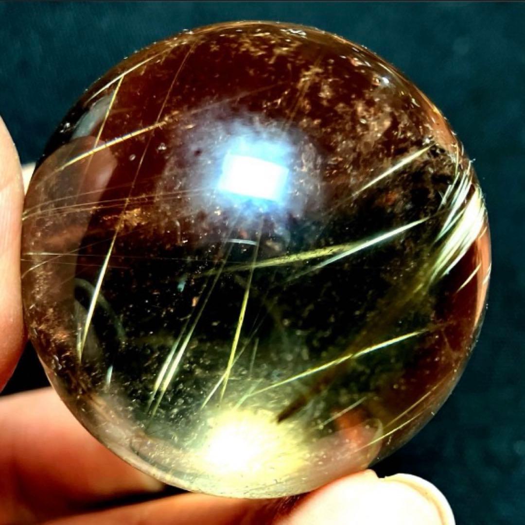 40mm ゴールドルチルクォーツ　丸玉　スフィア　金針水晶