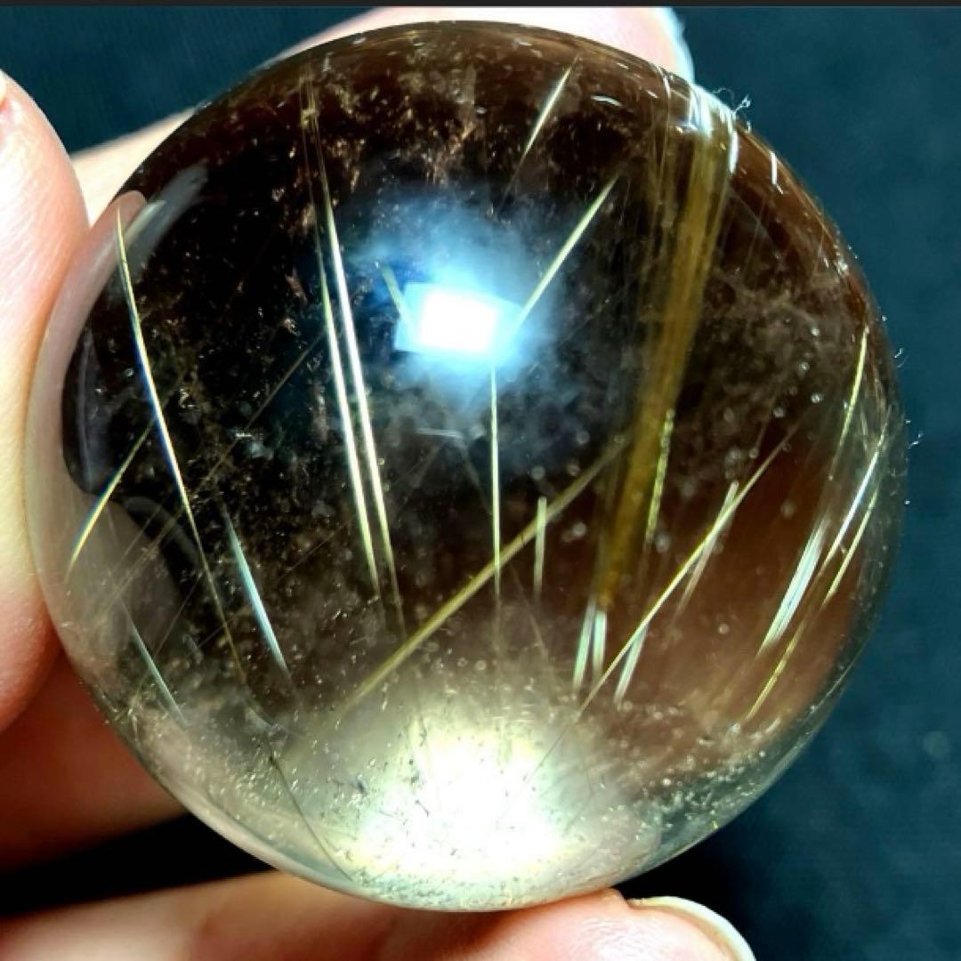 40mm ゴールドルチルクォーツ　丸玉　スフィア　金針水晶