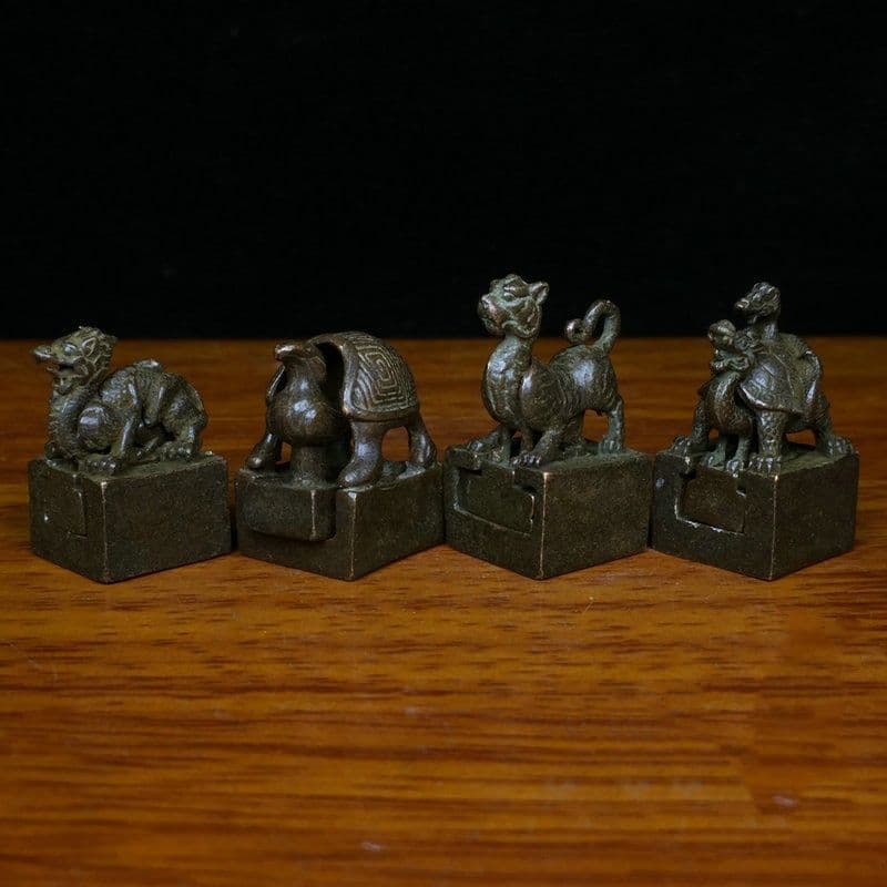 四大神獣 青龍 白虎 朱雀 玄武 神獣印章 子母章 書道具 文房具 工芸品 置物