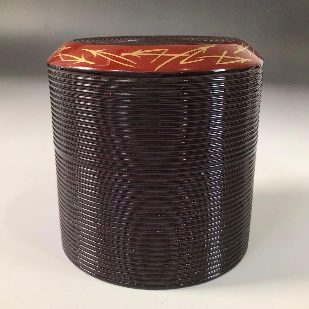 Ｒ８０５　棗　『中村湖彩作』『溜塗』『面朱松葉蒔絵』『中次棗』　共箱　茶道具