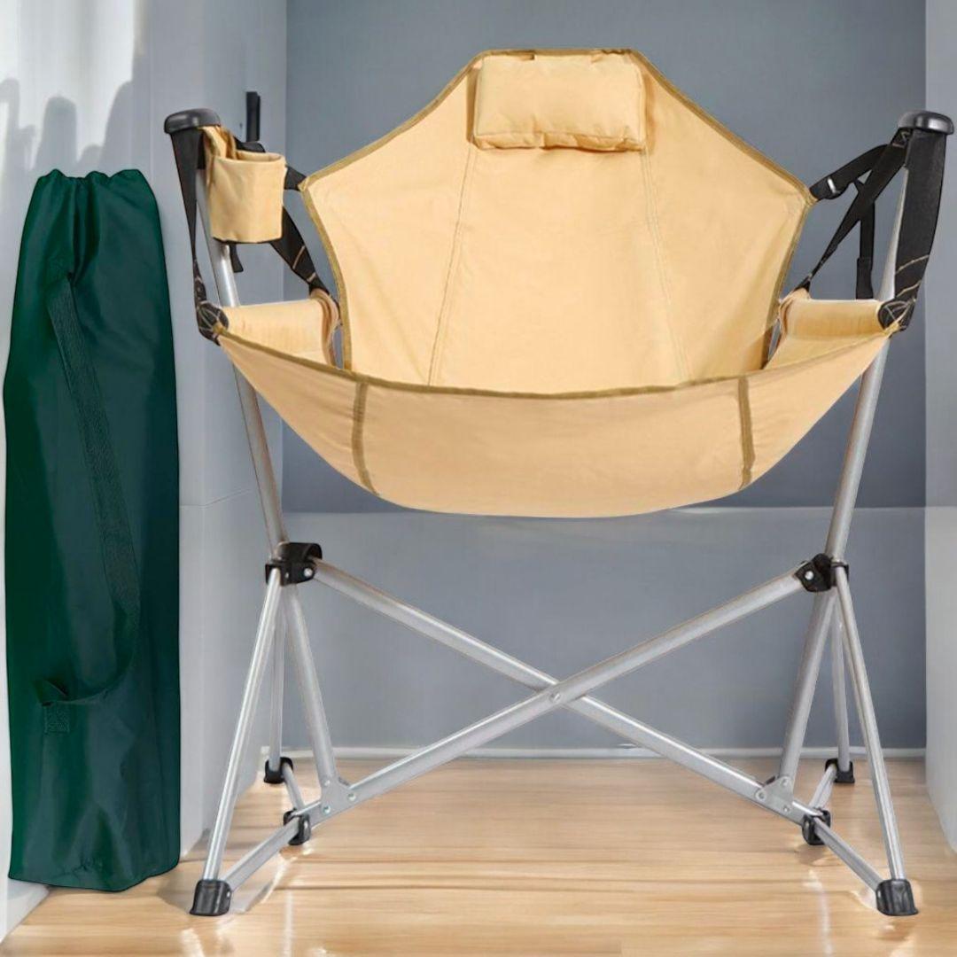【[新品】折りたたみ式ハンモックチェア ベージュ軽量＆コンパクト1人用アウトドア
