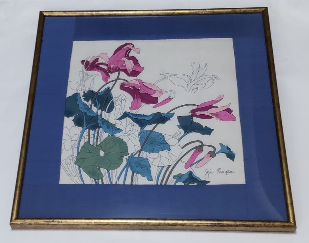 ★最終価格 ジムトンプソン タイシルク クッションカバー 額装 57cm 花柄